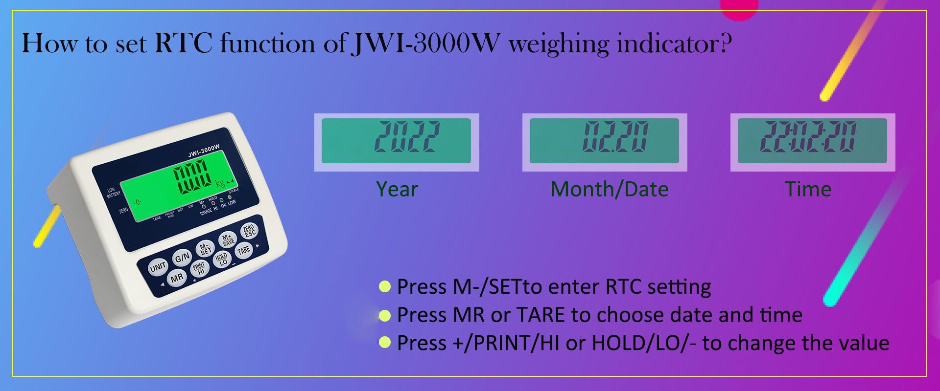 come impostare la funzione RTC dell'indicatore di pesatura industriale JWI-3000W